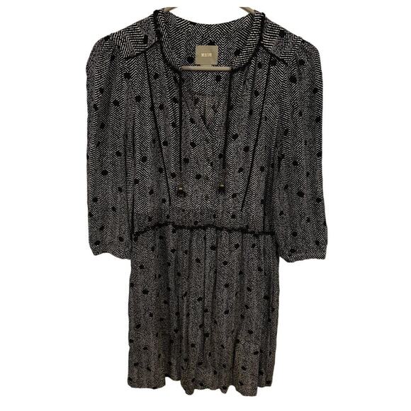 Maeve by Anthropologie Galen Dress Chevron Polka Dot Print Black Size Medium - Picture 2 of 7